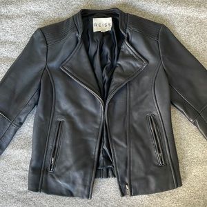 Reiss leather jacket - asymmetric zip, slate color